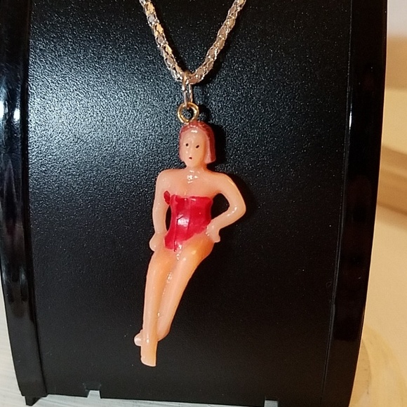 La Ti Da Handmade Creations Jewelry - Plastic Bathing Beauty Woman Girl Lady 15" Silver Tone Necklace